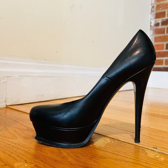 Saint Laurent YSL Black Calfskin Janis Stiletto Heel Platform Pumps 38.5 - Picture 9 of 16